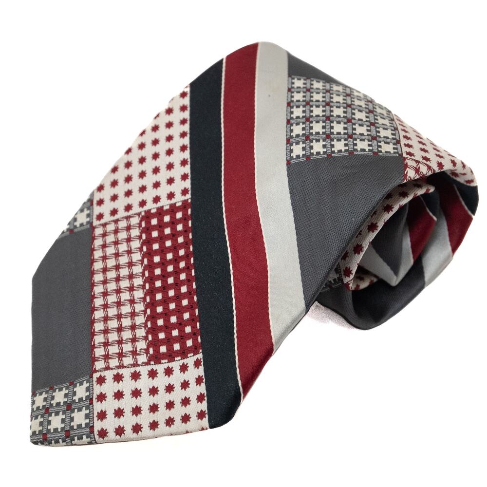 Vintage Retro Red Black Gray 60's 70's Necktie Neck Tie